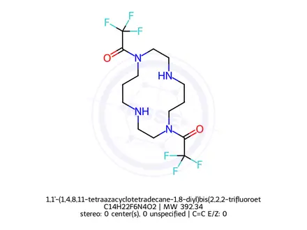Chemical structure of 1,1'-(1,4,8,11-tetraazacyclotetradecane-1,8-diyl)bis(2,2,2-trifluoroethanone)