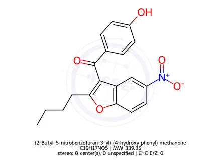 Chemical structure of (2-Butyl-5-nitrobenzofuran-3-yl) (4-hydroxy phenyl) methanone