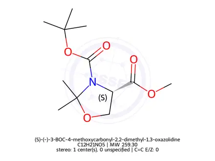 Chemical structure of (S)-(-)-3-BOC-4-methoxycarbonyl-2,2-dimethyl-1,3-oxazolidine