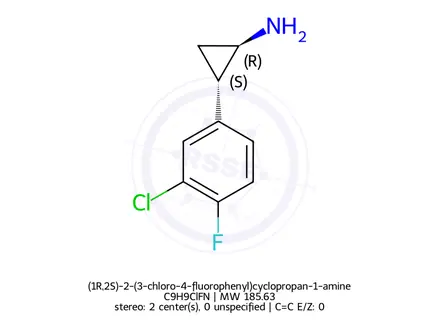 Chemical structure of (1R,2S)-2-(3-chloro-4-fluorophenyl)cyclopropan-1-amine