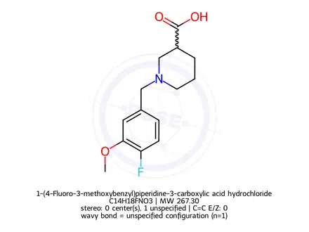 Chemical structure of 1-(4-Fluoro-3-methoxybenzyl)piperidine-3-carboxylic acid hydrochloride