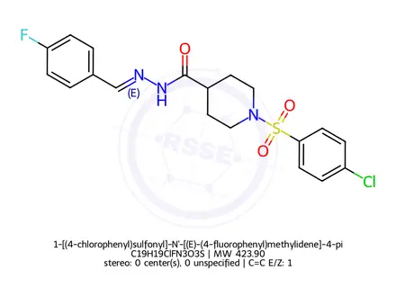 Chemical structure of 1-[(4-chlorophenyl)sulfonyl]-N'-[(E)-(4-fluorophenyl)methylidene]-4-piperidinecarbohydrazide