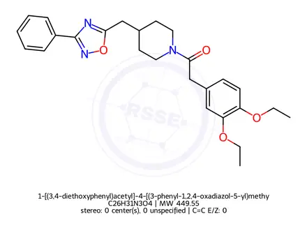 Chemical structure of 1-[(3,4-diethoxyphenyl)acetyl]-4-[(3-phenyl-1,2,4-oxadiazol-5-yl)methyl]piperidine
