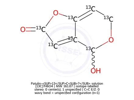 Chemical structure of Patulin-<SUP>13</SUP>C<SUB>7</SUB> solution