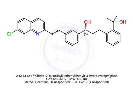 Chemical structure of 2-(2-(3-(2-(7-Chloro-2-quinolinyl)-ethenylphenyl)-3-hydroxypropyl)phenyl)-2-propanol