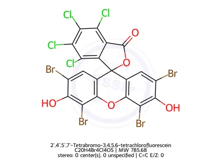 Chemical structure of 2`,4`,5`,7`-Tetrabromo-3,4,5,6-tetrachlorofluorescein