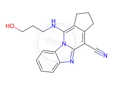 Chemical structure of 11-((3-hydroxypropyl)amino)-2,3-dihydro-1H-benzo[4,5]imidazo[1,2-a]cyclopenta[d]pyridine-4-carbonitrile
