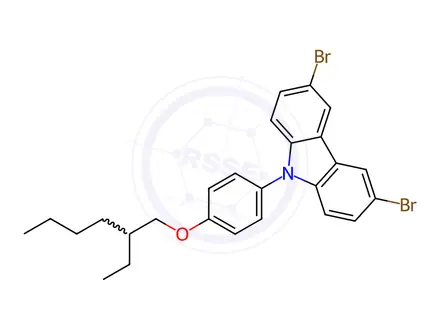Chemical structure of 3,6-Dibromo-9-[4-(2-ethylhexyloxy)phenyl]-9H-carbazole
