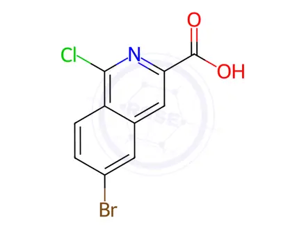 Chemical structure of 3-Isoquinolinecarboxylic acid, 6-bromo-1-chloro-