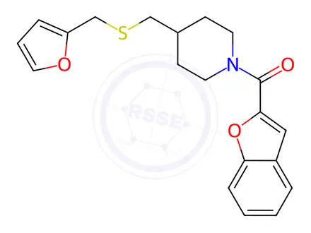 Chemical structure of Benzofuran-2-yl(4-(((furan-2-ylmethyl)thio)methyl)piperidin-1-yl)methanone
