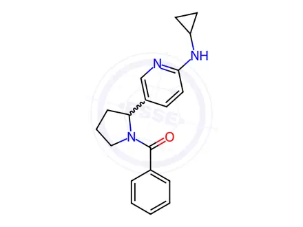 Chemical structure of (2-(6-(Cyclopropylamino)pyridin-3-yl)pyrrolidin-1-yl)(phenyl)methanone