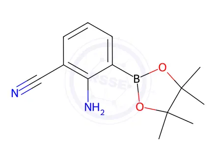 Chemical structure of 2-Amino-3-(4,4,5,5-tetramethyl-1,3,2-dioxaborolan-2-yl)benzonitrile