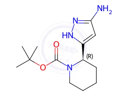 Chemical structure of Tert-butyl (R)-2-(5-amino-1H-pyrazol-3-yl)piperidine-1-carboxylate
