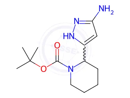 Chemical structure of (S)-tert-Butyl 2-(5-amino-1H-pyrazol-3-yl)piperidine-1-carboxylate, 97%