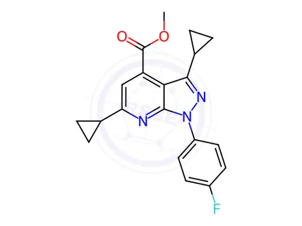 Chemical structure of Methyl 3,6-dicyclopropyl-1-(4-fluorophenyl)-1H-pyrazolo[3,4-b]pyridine-4-carboxylate
