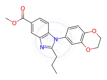 Chemical structure of Methyl 1-(2,3-dihydro-1,4-benzodioxin-6-yl)-2-propyl-1H-benzimidazole-5-carboxylate