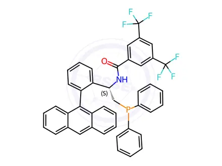 Chemical structure of (S)-N-(1-(2-(anthracen-9-yl)phenyl)-2-(diphenylphosphanyl)ethyl)-3,5-bis(trifluoromethyl)benzamide