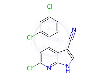 Chemical structure of 6-Chloro-4-(2,4-dichlorophenyl)-1H-pyrrolo[2,3-b]pyridine-3-carbonitrile