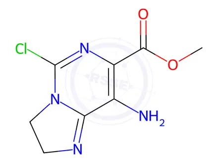 Chemical structure of Imidazo[1,2-c]pyrimidine-7-carboxylic acid, 8-amino-5-chloro-2,3-dihydro-, methyl ester