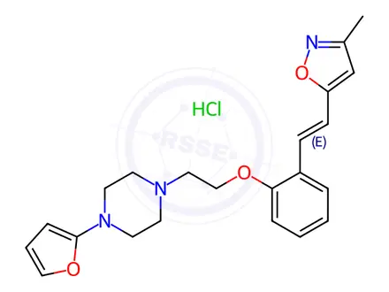 Chemical structure of Piperazine, 1-(2-furanyl)-4-(2-(2-(2-(3-methyl-5-isoxazolyl)ethenyl)ph enoxy)ethyl)-, monohydrochloride, (E)-
