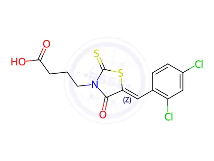 Chemical structure of (Z)-4-(5-(2,4-dichlorobenzylidene)-4-oxo-2-thioxothiazolidin-3-yl)butanoic acid