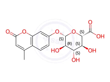 Chemical structure of 4-Methylumbelliferyl b-D-Gucuronide Trihydrate