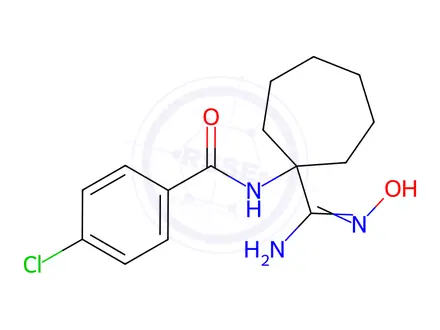 Chemical structure of 4-Chloro-N-[1-(N-hydroxycarbamimidoyl)-cycloheptyl]benzamide