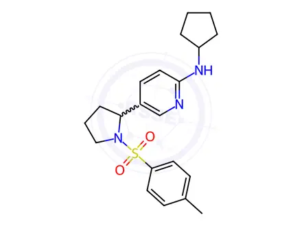 Chemical structure of N-cyclopentyl-5-(1-tosylpyrrolidin-2-yl)pyridin-2-amine
