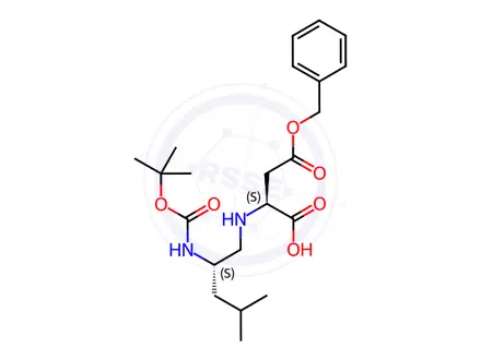 Chemical structure of (S)-4-(benzyloxy)-2-(((S)-2-((tert-butoxycarbonyl)amino)-4-methylpentyl)amino)-4-oxobutanoic acid