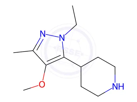 Chemical structure of Piperidine, 4-(1-ethyl-4-methoxy-3-methyl-1H-pyrazol-5-yl)-(9CI)