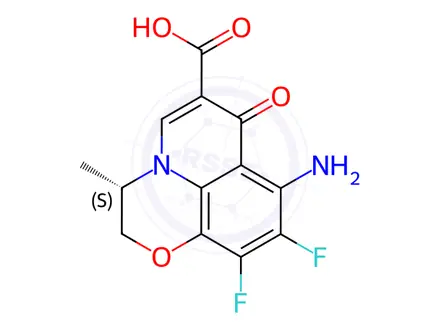 Chemical structure of (3S)-8-amino-9,10-difluoro-2,3-dihydro-3-methyl-7-oxo-7H-Pyrido[1,2,3-de ]-1,4-benzoxazine-6-carboxylic acid