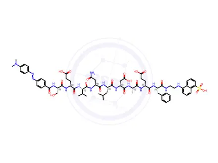 Chemical structure of (4S,7S,10S,13S,16S,19S,22S)-16-(2-Amino-2-oxoethyl)-10-(carboxymethyl)-22-((S)-2-(4-((4-(dimethylamino)phenyl)diazenyl)benzamido)-3-hydroxypropanamido)-13-isobutyl-19-isopropyl-7-methyl-6,9,12,15,18,21-hexaoxo-4-(((S)-1-oxo-3-phenyl-1-((2-((5-sulfonaphthalen-1-yl)amino)ethyl)amino)propan-2-yl)carbamoyl)-5,8,11,14,17,20-hexaazapentacosanedioic Acid