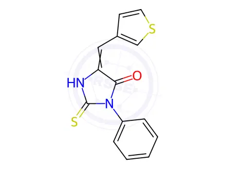 Chemical structure of (5E)-2-Mercapto-3-phenyl-5-(3-thienylmethylene)-3,5-dihydro-4H-imidazol-4-one