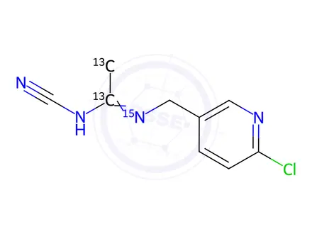 Chemical structure of Acetamiprid-𝑁-desmethyl (acetimidamide-¹³C₂, 99%; amine-¹⁵N, 98%)