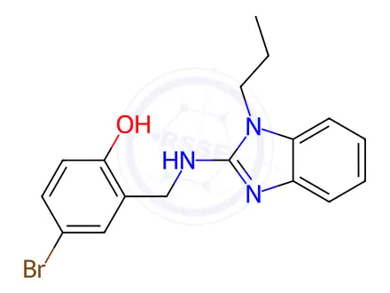 Chemical structure of 4-Bromo-2-(((1-propyl-1H-benzo[d]imidazol-2-yl)amino)methyl)phenol