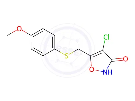 Chemical structure of 4-Chloro-5-(((4-methoxyphenyl)thio)methyl)isoxazol-3(2H)-one