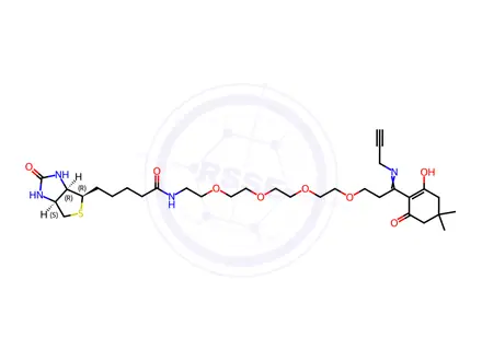 Chemical structure of rel N-(15-(4,4-dimethyl-2,6-dioxocyclohexylidene)-3,6,9,12-tetraoxa-16-azanonadec-18-yn-1-yl)-5-(2-oxohexahydro-1H-thieno[3,4-d]imidazol-4-yl)pentanamide