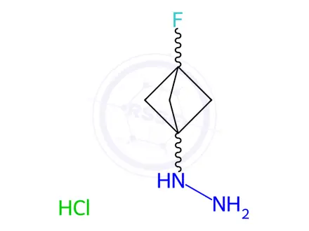 Chemical structure of Hydrazine, (3-fluorobicyclo[1.1.1]pent-1-yl)-, hydrochloride (1:1)
