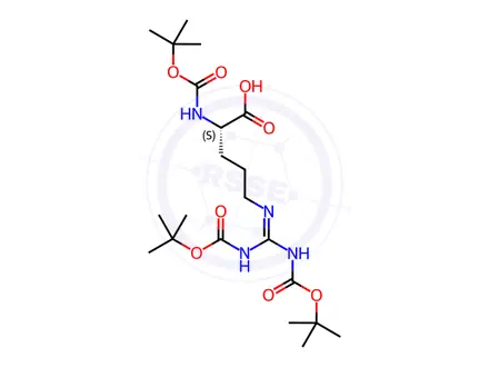 Chemical structure of (S)-5-(1,3-Bis(tert-butoxycarbonyl)guanidino)-2-((tert-butoxycarbonyl)amino)pentanoic acid