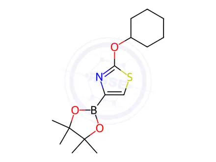 Chemical structure of 2-(Cyclohexyloxy)-4-(4,4,5,5-tetramethyl-1,3,2-dioxaborolan-2-yl)thiazole