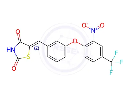 Chemical structure of (5Z)-5-({3-[2-nitro-4-(trifluoromethyl)phenoxy]phenyl}methylidene)-1,3-thiazolidine-2,4-dione