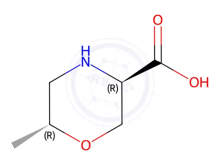 Chemical structure of rac-(3R,6R)-6-methylmorpholine-3-carboxylic acid hydrochloride