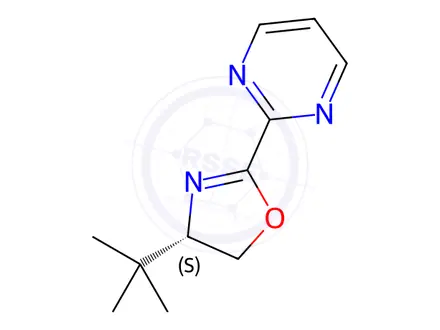 Chemical structure of (S)-4-(tert-Butyl)-2-(pyrimidin-2-yl)-4,5-dihydrooxazole