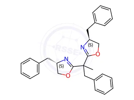 Chemical structure of Oxazole, 2,2'-(1-methyl-2-phenylethylidene)bis[4,5-dihydro-4-(phenylmethyl)-, (4S,4'S)-
