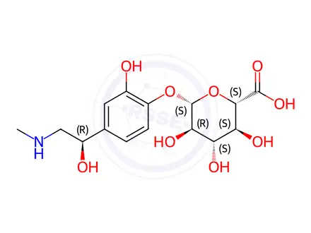Chemical structure of Adrenaline Hydrochloride Impurity 194 (Adrenaline 4-Glucuronide)
