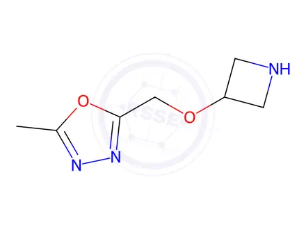 Chemical structure of 2-[(azetidin-3-yloxy)methyl]-5-methyl-1,3,4-oxadiazole hydrochloride