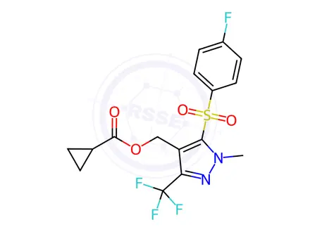 Chemical structure of (5-((4-Fluorophenyl)sulfonyl)-1-methyl-3-(trifluoromethyl)-1H-pyrazol-4-yl)methyl cyclopropanecarboxylate