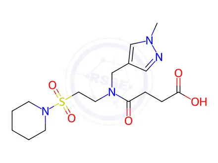 Chemical structure of 4-(((1-Methyl-1H-pyrazol-4-yl)methyl)(2-(piperidin-1-ylsulfonyl)ethyl)amino)-4-oxobutanoic acid