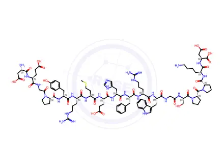 Chemical structure of L-Aspartyl-L-glutamylglycyl-L-prolyl-L-tyrosyl-L-arginyl-L-methionyl-L-glutamyl-L-histidyl-L-phenylalanyl-L-arginyl-L-tryptophylglycyl-L-seryl-L-prolyl-L-prolyl-L-lysyl-L-aspartic Acid