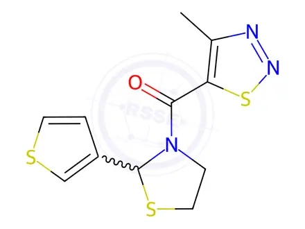 Chemical structure of (4-Methyl-1,2,3-thiadiazol-5-yl)(2-(thiophen-3-yl)thiazolidin-3-yl)methanone
